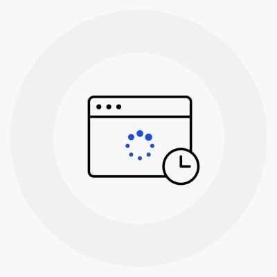 Illustration d’une fenêtre de navigateur avec une icône de chargement et une horloge, représentant une perte de temps due à des processus lents.