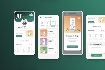 Un ensemble de quatre écrans illustrant l'application mobile du 10e anniversaire de Tollé.