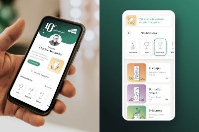 Présentation de l'interface de commande de boissons, accompagnée de suggestions de breuvages.