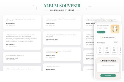 Montage de l'album souvenir généré à partir des commentaires laissés par les invités dans un formulaire de l'application.