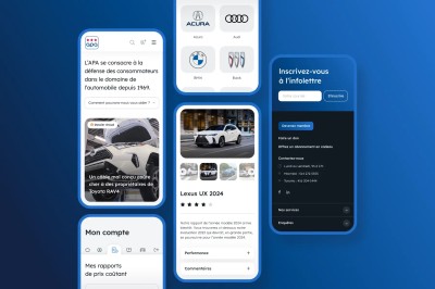 Affichage mobile de différentes pages du site web de l'APA.