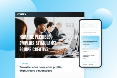 Écrans présentant la section carrières du site web de Groupe Contex.