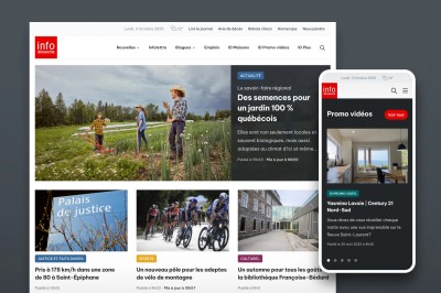 Écrans présentant l'accueil et une publicité du Journal Info Dimanche