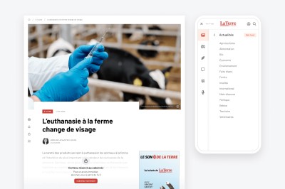 Montage présentant la refonte de l'affichage d'un article et du menu mobile pour La Terre de chez nous.