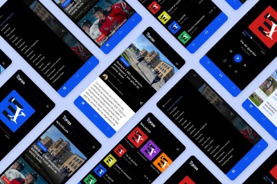 Montage de plusieurs écrans mobiles présentant l'application mobile pour le Journal L'Express de Drummondville.