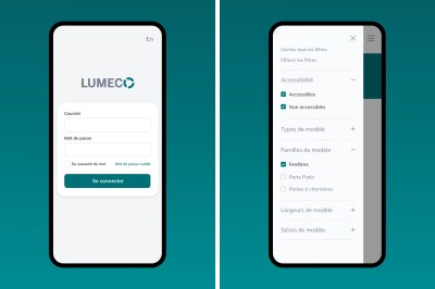 Écrans mobiles représentant le portail client de Lumeco