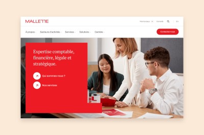 Écran présentant la navigation et l'entête du site web corporatif de Mallette.