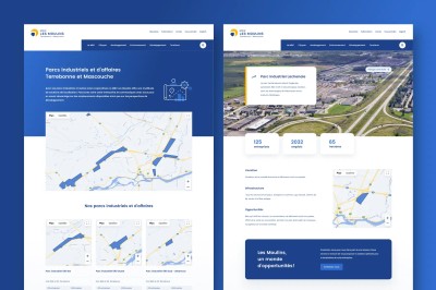 Écrans présentant la section pour les parcs industriels sur le site web de la MRC Les Moulins.