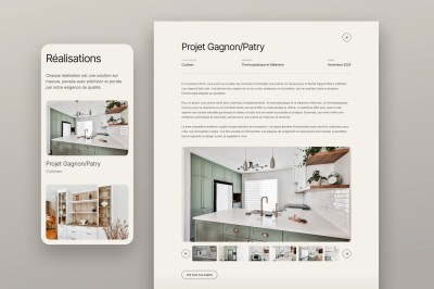 Écrans présentant la section des réalisations du site web d'Armoires Multi-Poses