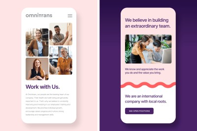 Écrans présentant l'affichage mobile du nouveau site web pour Omnitrans et Métro CB.