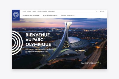 Écran présentant l'accueil du site web du Parc Olympique de Montréal