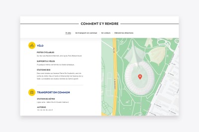 Écran présentant la section «Comment s'y rendre» sur le site web du Parc Olympique de Montréal