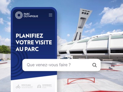 Écran mobile présentant la section «Planifiez votre visite» sur le site web du Parc Olympique de Montréal