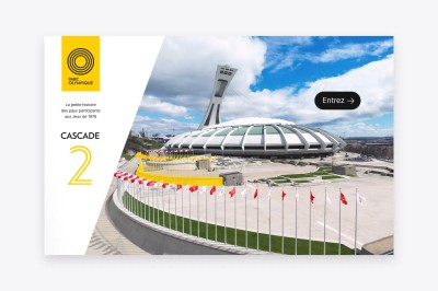 Écran présentant l'accueil du microsite destiné au projet de valorisation des drapeaux de l’Esplanade du Parc Olympique.