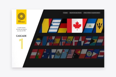 Écran présentant l'interface du microsite destiné au projet de valorisation des drapeaux de l’Esplanade du Parc Olympique.