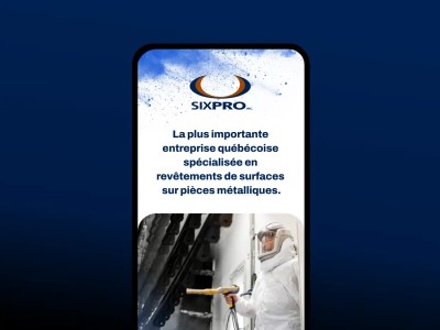 Projet de refonte du site web de Sixpro, entreprise spécialisée en revêtements de surfaces sur pièces métalliques.