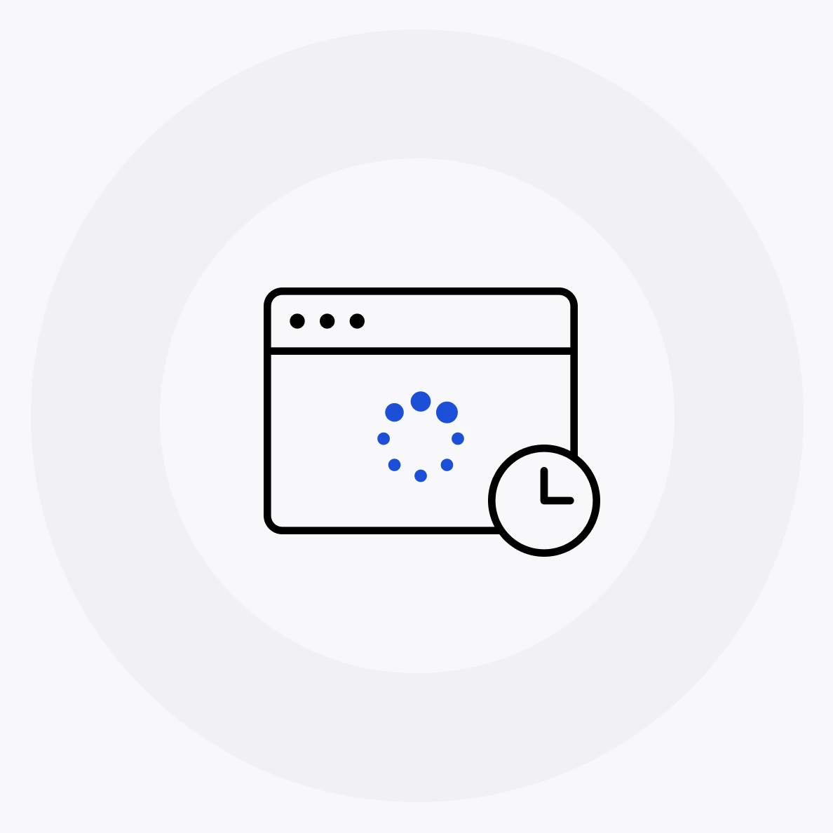 Illustration d’une fenêtre de navigateur avec une icône de chargement et une horloge, représentant une perte de temps due à des processus lents.