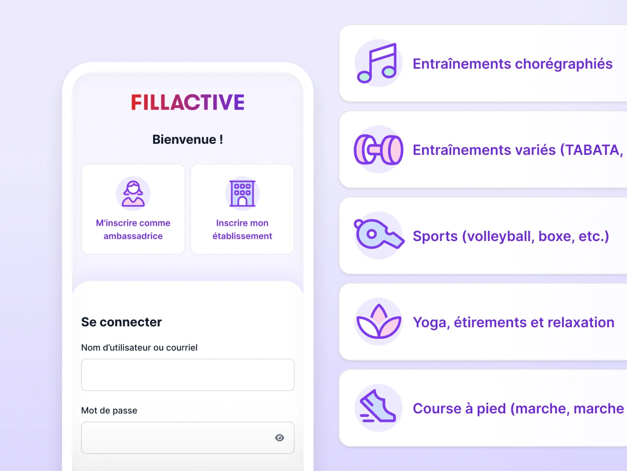 Projet de portail pour Fillactive dédié aux ambassadrices et aux responsables d'établissements.