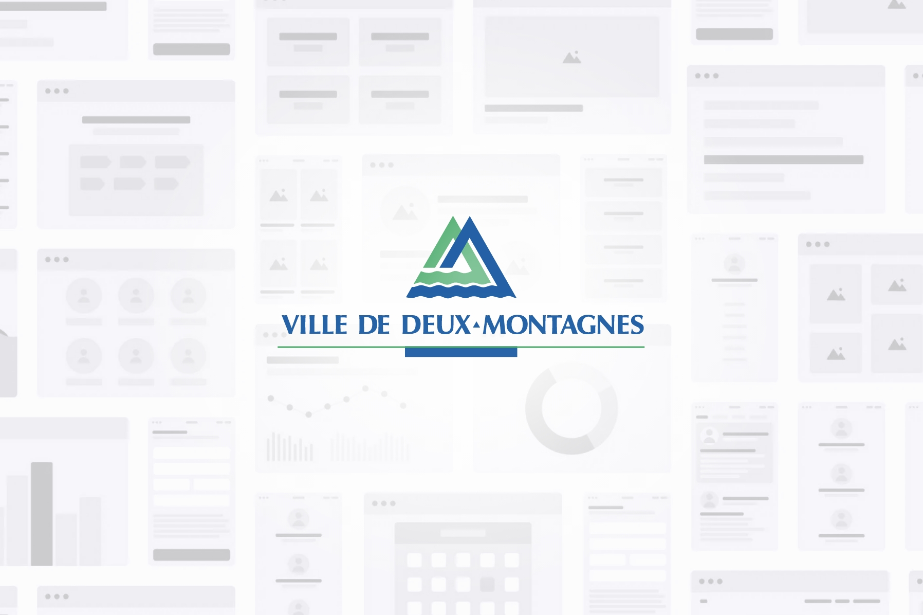 Logotype de Ville de Deux-Montagnes présenté sur un fond de maquettes filaires.